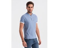 Pánská polokošile bez límečku V3 OM-TSCT-0156 modrá Modrá, S