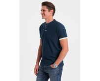 Pánská polokošile bez límečkuV4 OM-TSCT-0156 tmavě modrá Námořnická modrá, S