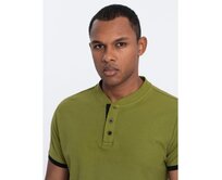 Pánská polokošile bez límečkuV6 OM-TSCT-0156 olivová Olivová, S