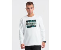 Pánská mikina s potiskem nošená přes hlavu V1 OM-SSPS-0156 bílá Bílá, S