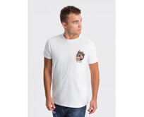 Męska bawełniana koszulka z nadrukiem na piersi biała Bílá, XL