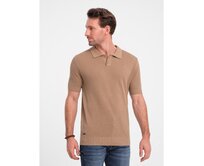 Pánská strukturovaná pletená polokošile V3 OM-POSS-0117 světle hnědá Hnědá, L