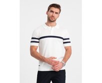 Pánská polokošile z měkkého úpletu s kontrastními proužky V1 OM-POSS-0118 bílá Bílá, S