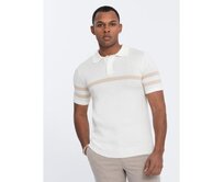 Pánská polokošile z měkkého úpletu s kontrastními pruhy V3 OM-POSS-0118 krémová Krémová, S