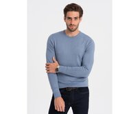 Klasický pánský svetr s kulatým výstřihem V10 OM-SWBS-0106 světle modrý Světle modrá, XL