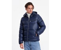 Pánská zimní prošívaná bunda s ozdobnými zipy V2 OM-JAHP-22FW-010 tmavě modrá Námořnická modrá, XL