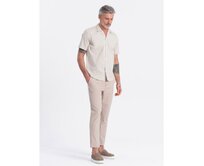 Pánská košile s krátkým rukávem a kubánským límcem V7 OM-SHSS-0168 krémová Krémová, S