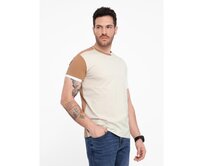 Pánské elastanové tričko s barevnými rukávy hnědé Hnědá, XL