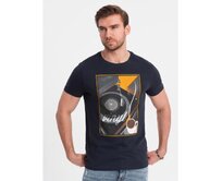 Pánské bavlněné tričko s potiskem vinyl V2 OM-TSPT-0119 tmavě modré Námořnická modrá, M