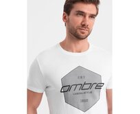 Pánské bavlněné tričko s geometrickým potiskem a logem bílé Bílá, XL