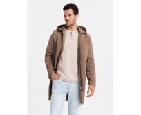 Pánský kabát s kapucí kávový Hnědá, S