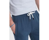 Pánské pletené šortky se stahovací šňůrkou a kapsami tmavě modré Modrá, S