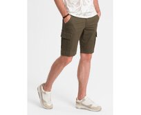 Jednobarevné pánské šortky s cargo kapsami tmavě olivové Olivová, S