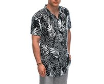 Pánská viskózová vzorovaná košile s krátkým rukávem OM-SHPS-0113 černá/bílá Černá, S