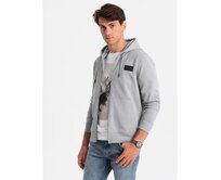 Pánská rozepínací mikina s kapucí a nášivkou šedá Šedá, XL