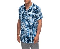 Pánská viskózová vzorovaná košile s krátkým rukávem OM-SHPS-0113 bílá/navy Bílá, S