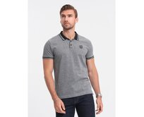 Pánská melanžová polokošile s pruhovaným límečkem černá melanžová Černá, S