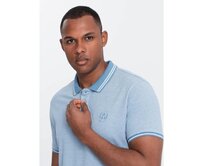 Pánská melanžová polokošile s pruhovaným límečkem modrá melanž Modrá, S