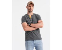 Pánské tričko s kulatým výstřihem henley tmavě šedé Tmavě šedá, S