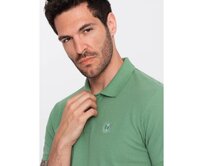 Pánská jednobarevná pletená polokošile BASIC zelená Zelená, S