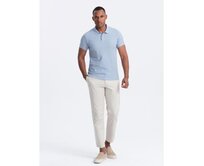 Pánská jednobarevná pletená polokošile BASIC modrá Modrá, L