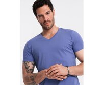 Pánské bavlněné klasické tričko s výstřihem do V BASIC fialové Fialová, S