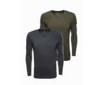 Pánská souprava triček s dlouhým rukávem V-NECK mix 2-pack V9 Z41 Tmavě šedá, M