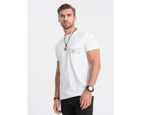 Pánské bavlněné tričko Ombre Streetstyle s potiskem kapes bílé V8 OM-TSCT-0108 Bílá, XXL