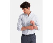 Pánská košile REGULAR FIT s bílými proužky a kapsičkou šedá Šedá, S
