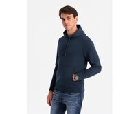 Pánská bavlněná mikina BASIC s klokankou a kapucí tmavě modrá Námořnická modrá, S