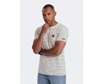 Pánské pruhované tričko s nášivkou Ombre Design krémové a černé Černá, S