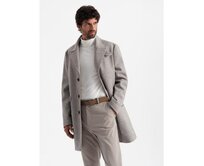 Pánský kabát s kapsami Vzorovaný jednořadý popel Šedá, S