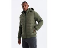 Męska pikowana kurtka bomberka z wysokim kołnierzem ciemnozielony oliwkowy Olivová, S