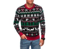 Pánský zimní svetr s norskými vánočními vzory - černý Černá, S