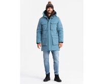 Pánská zateplená dlouhá bunda s reflexními prvky - modrá V4 Modrá, S