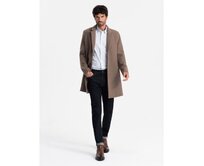 Pánský vlněný jednořadový kabát hnědý Hnědá, L