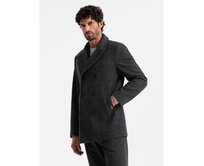 Pánský krátký dvouřadý vlněný kabát grafitový Tmavě šedá, S