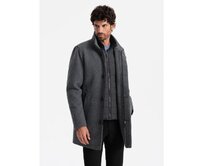 Pánský melanžový zimní kabát s prošívanou podšívkou grafitový Tmavě šedá, S