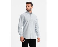 Elegantní pánská oxfordská košile s výšivkou světle šedá Šedá, S