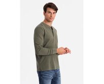 Pánská košile s dlouhým rukávem z vaflového úpletu s knoflíky u krku olivová Olivová, L