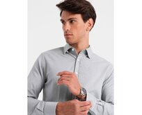 Pánská SLIM FIT košile z ozdobné tkaniny šedá V2 OM-SHCS-0175 Šedá, S