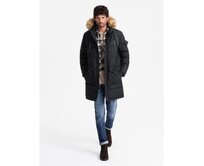 Pánská dlouhá teplá bunda parka s kapucí - černá V2 Černá, S