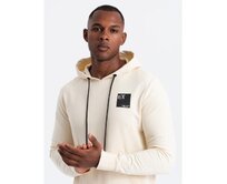 Pánská mikina klokanka s kapucí a logem krémová Krémová, S