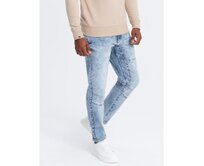 Pánské džínové kalhoty TAPER FIT s prošíváním a ohrnutými nohavicemi - modré Světle modrá, S