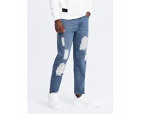 Pánské džínové kalhoty TAPERED FIT s otěry - tmavě modré Modrá, L