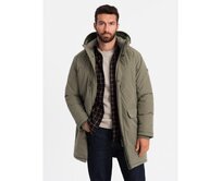 Pánská klasická dlouhá bunda parka - olivová V3 Olivová, S