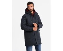 Pánská klasická dlouhá bunda parka- černá V6 Černá, XXL