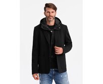 Pánská bunda s vysokým límcem a kapucí - černá Námořnická modrá, S