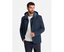 Pánská bunda s kapucí a vysokým límcem - tmavě modrá Námořnická modrá, S