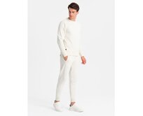 Pánská bavlněná tepláková souprava BASIC mikina bez knoflíků + tepláky - krémová Krémová, M